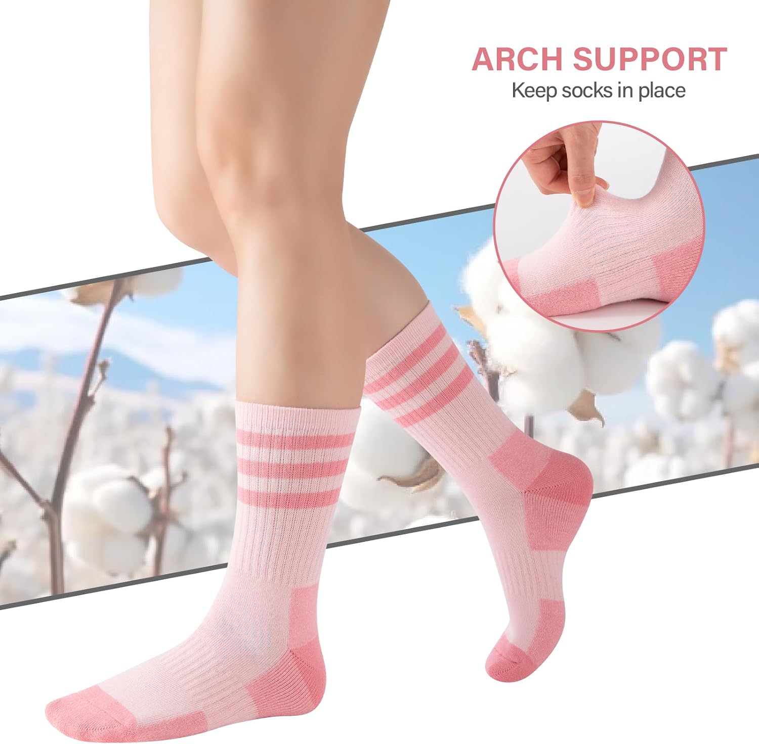COOPLUS Womens Athletic Crew Socks Cushioned Cotton Wicking Outdoor Recreation Sports Calf Socks 5 Pairs