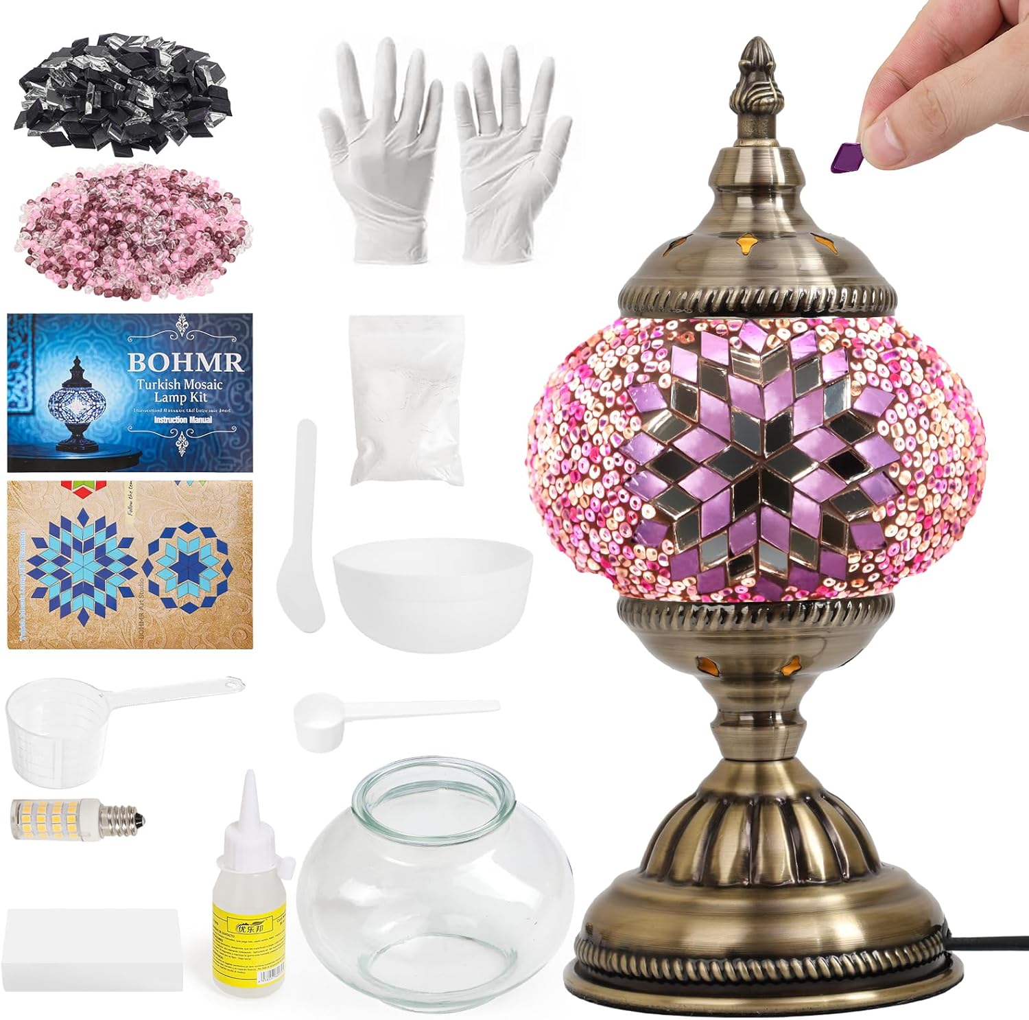 DIY Turkish Mosaic Lamp Kit for Adults & Teens, 5.2" Shade, Pink