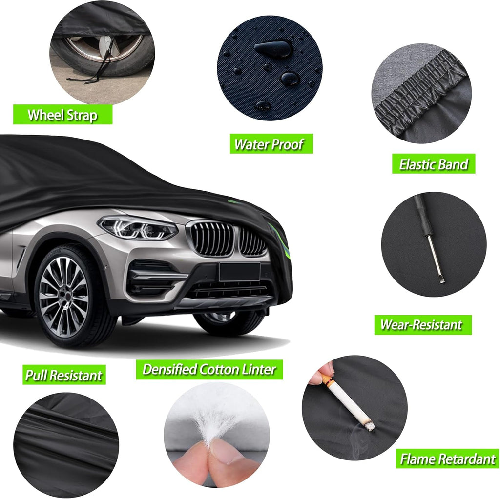 16-Layer 600D Heavy Duty Universal Full Car Cover for Outdoor & Indoor Use - All Weather Sun UV Rain Snow Dust Proof, Waterproof Scratch Resistant, Fits Pickup Body Length 180"-206" /15-17.1 ft