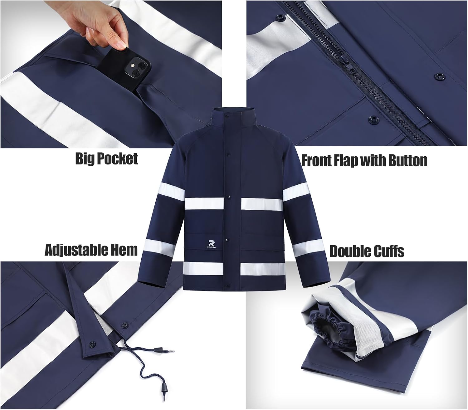 RainRider Rain Suits for Men Women Waterproof Reflective Rain Coat Bib Pants for Safety Heavy Duty Rain Gear Fishing