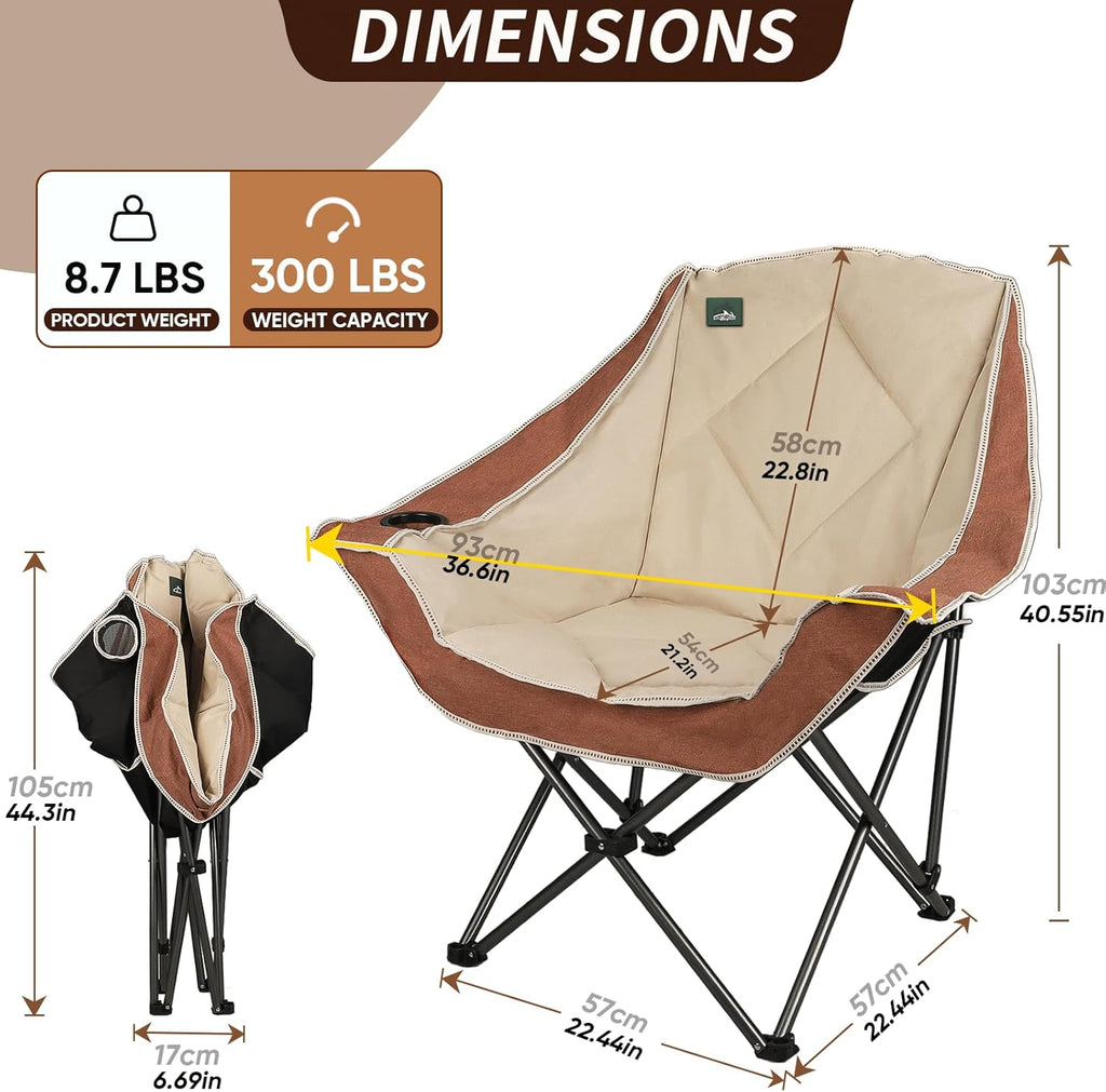Northroad Folding Camping Chair,Oversized Portable Camp Chair w/Cup Holder,Heavy Duty Padded Lawn Chair Support 300 LBS for Outdoor, Tailgates, Beach, Hiking, and Picnics