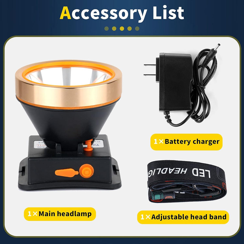 Super Bright Coon Hunting Light, Rechargeable LED Headlamp with 2 Light Modes, Waterproof Adjustable Hard Hat Headlight, Gold Miner Style Torch for Hunting, Fishing, Hiking, Camping, Outdoor Adventure
