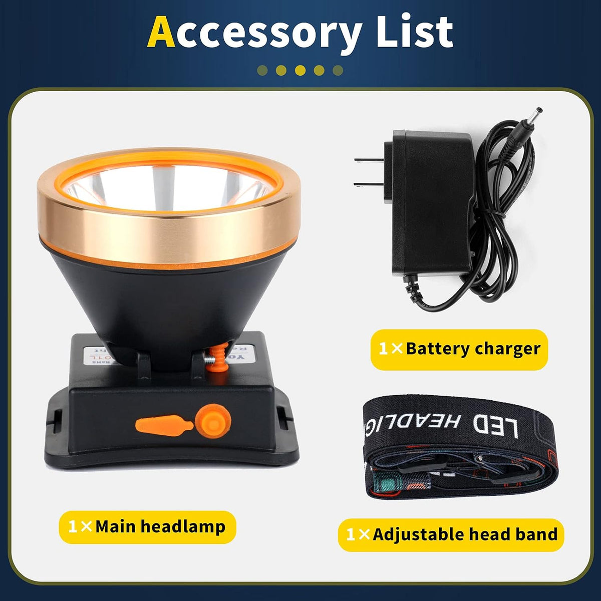 Super Bright Coon Hunting Light, Rechargeable LED Headlamp with 2 Light Modes, Waterproof Adjustable Hard Hat Headlight, Gold Miner Style Torch for Hunting, Fishing, Hiking, Camping, Outdoor Adventure