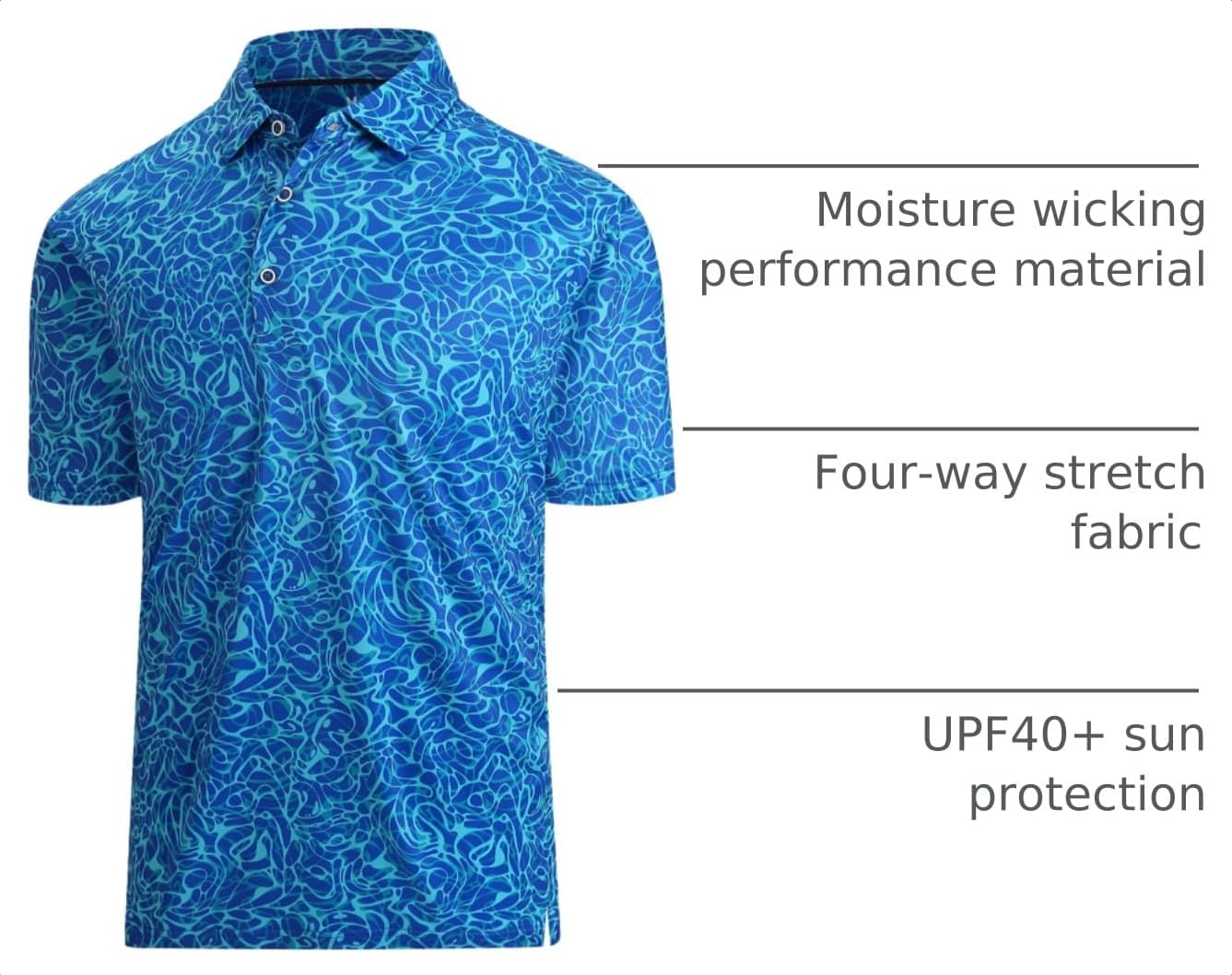 Damipow Golf Shirts for Men Dry Fit Short Sleeve Print Collared Polo Shirt