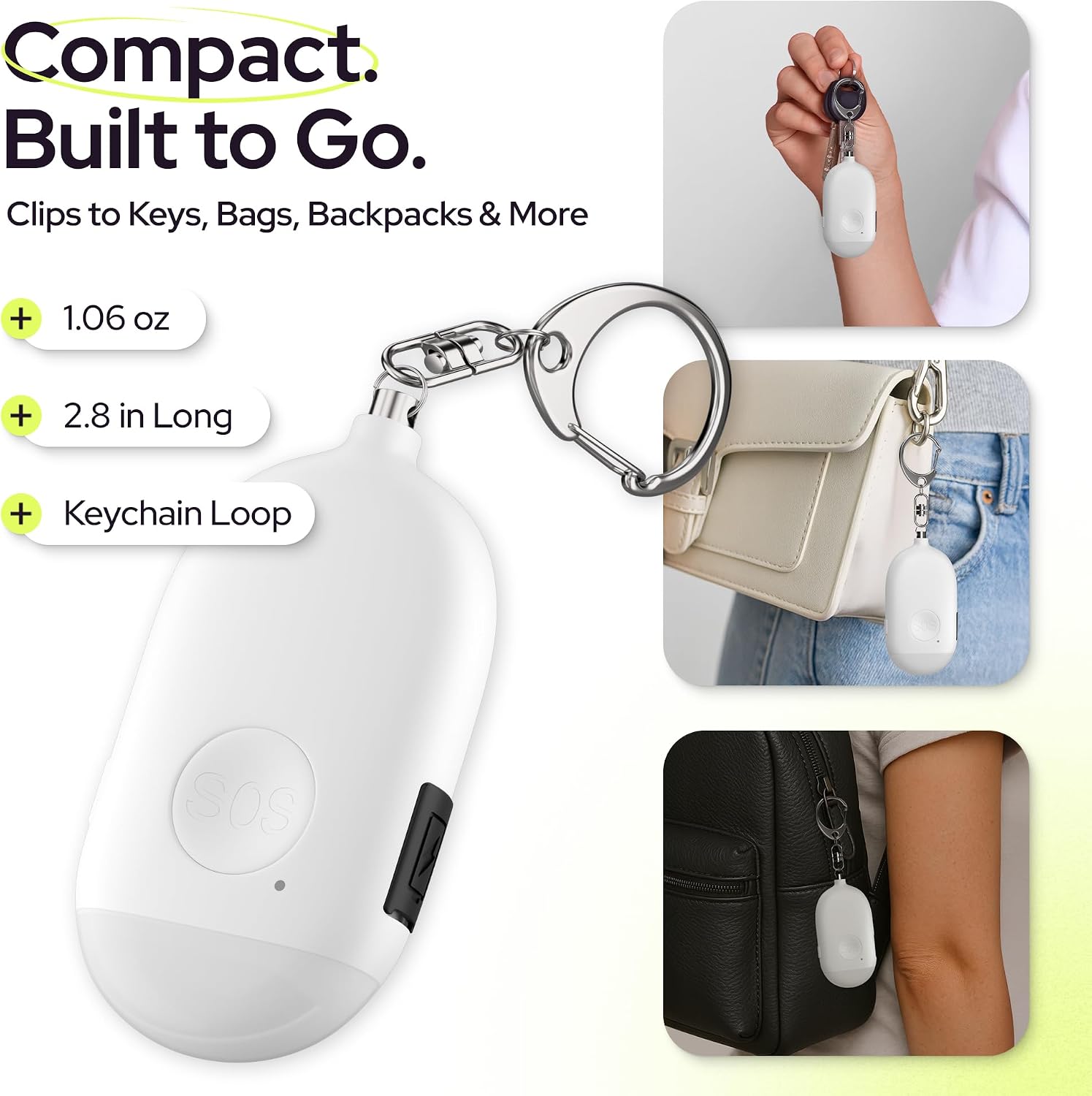 Weten Rechargeable Personal Alarm Keychain - 130dB Siren & LED Light - 2 Pack Personal Safety Alert for Women to Carry - Panic Button Alarm for Security - Rape Whistle for Self Defense (Black&White)