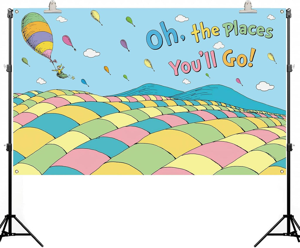 Oh The Places You'll Go Photo Booth Backdrop Graduation Travel Theme Party Decor Photography Background Wall Decoration