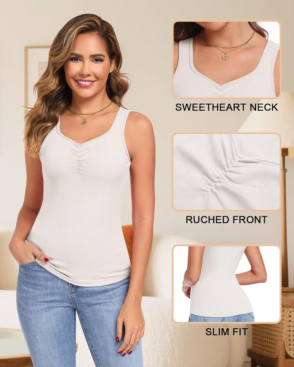 WOWENY Thermal Fleece Tank Top for Women Sleeveless Sweetheart Neck Winter Vest Underwear Tops Warm Cami Base Layer
