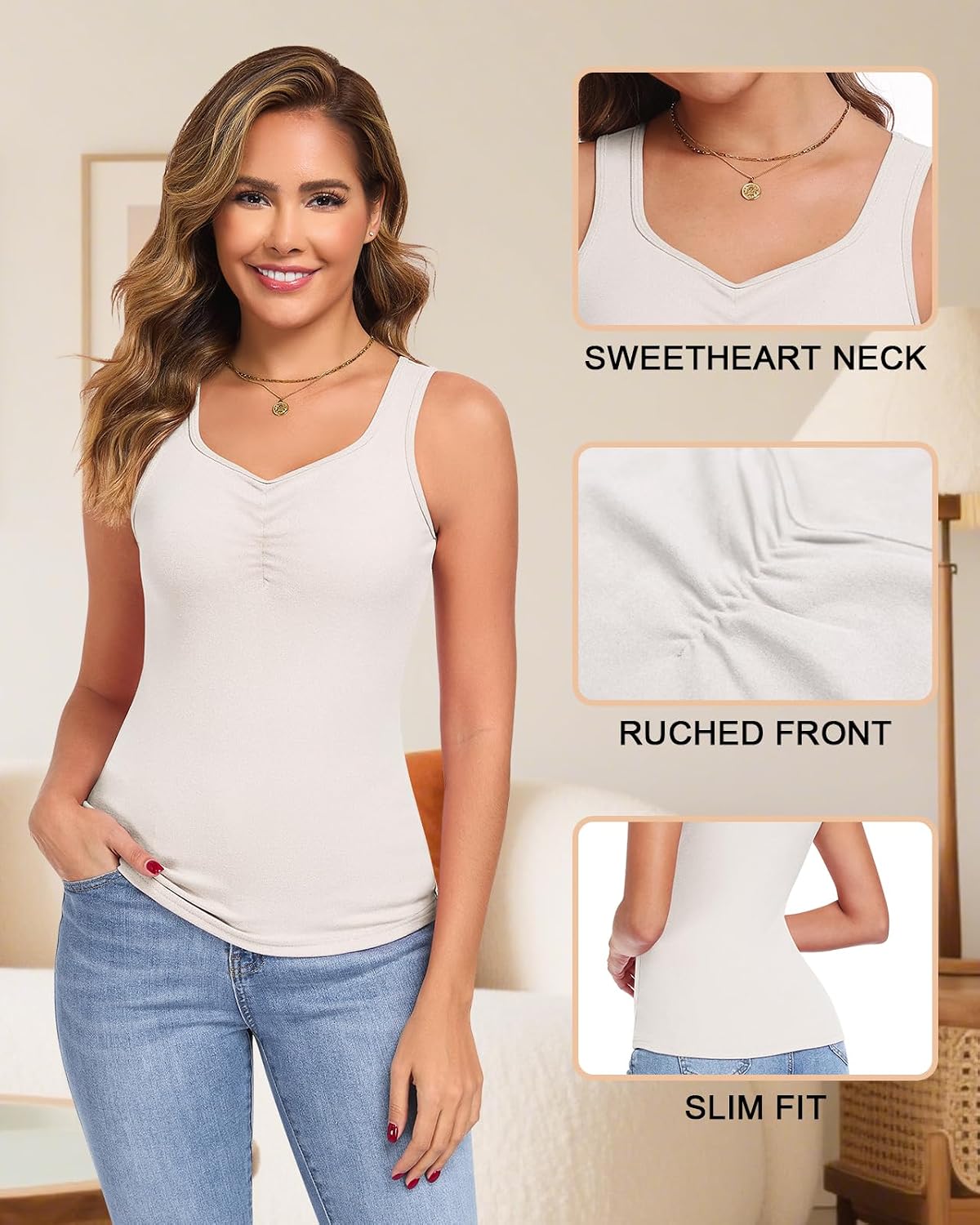 WOWENY Thermal Fleece Tank Top for Women Sleeveless Sweetheart Neck Winter Vest Underwear Tops Warm Cami Base Layer