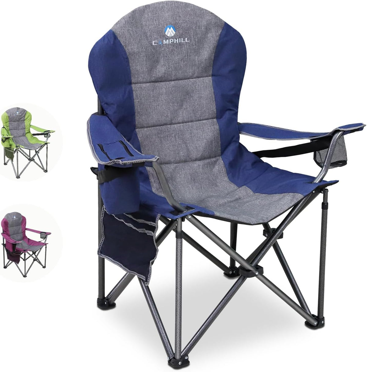 Northroad Oversized Camping Chair, Full Padded Outdoor Folding Chair Support 350 LBS, Heavy Duty Lawn Chair w/Cup Holder, Cooler Bag, Shoulder Straps for Adult-Blue