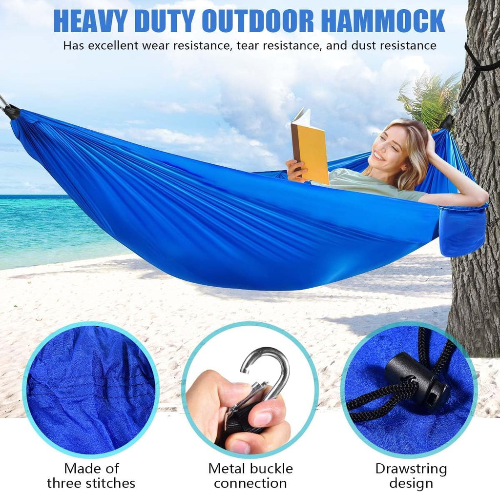 OBTANIM Camping Hammock 500lbs Portable Lightweight Single or Double Hammock with Tree Straps and Carry Bag for Camping Backpacking Hiking Travel Beach Outdoor Indoor (Dark Blue)