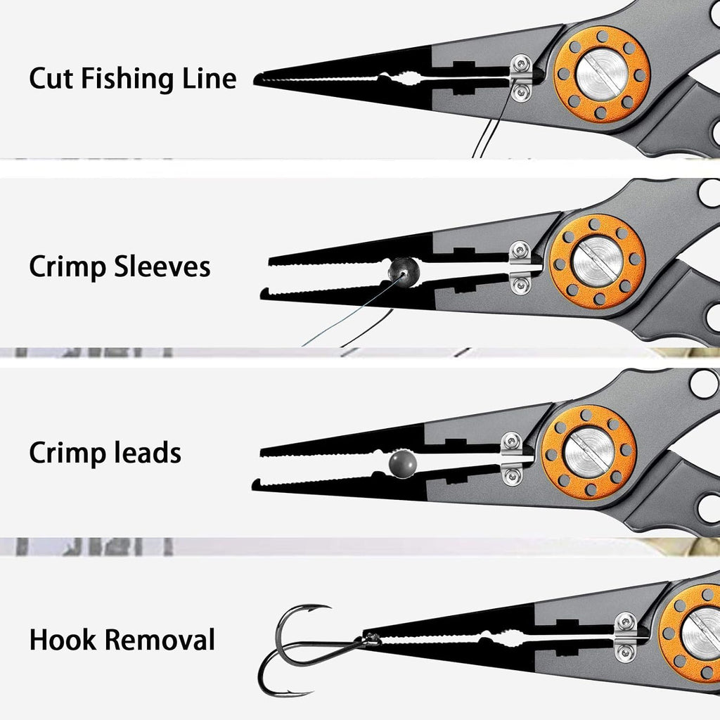 SANLIKE Aluminum Fishing Pliers Hook Remover Tungsten Carbide Braid Cutters
