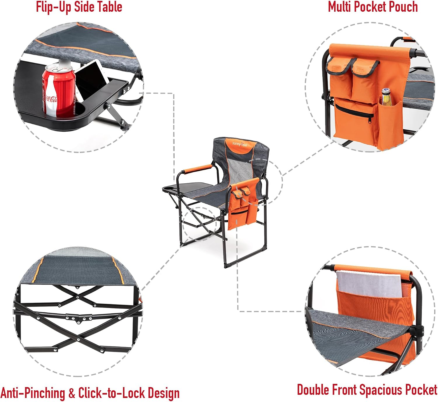 SUNNYFEEL Oversized Camping Chair Portable Directors Chairs with Side Table