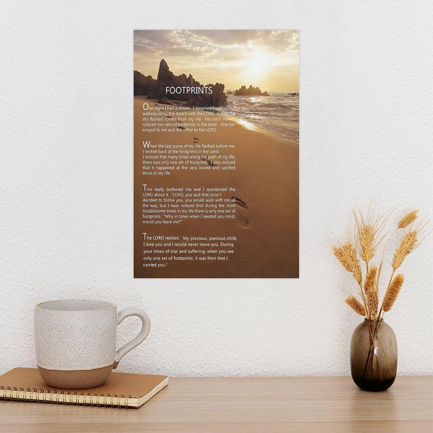 Footprints in the Sand Religious Canvas Wall Art Posters, Inspirational Beach Sunset Poem Print Poster (Unframed 20x30inch, Footprints(2))