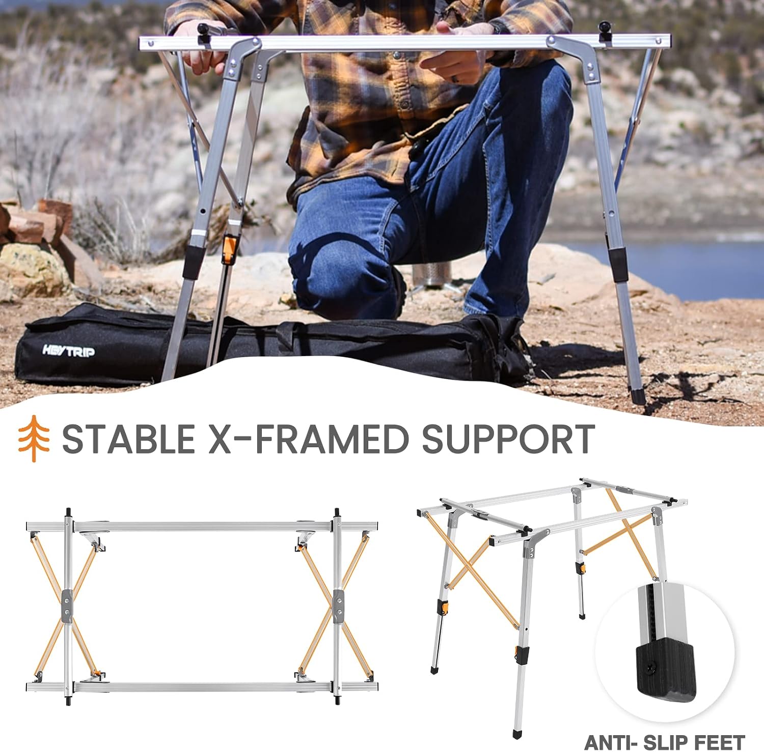 HEYTRIP Adjustable Height Folding Camping Table with Storage