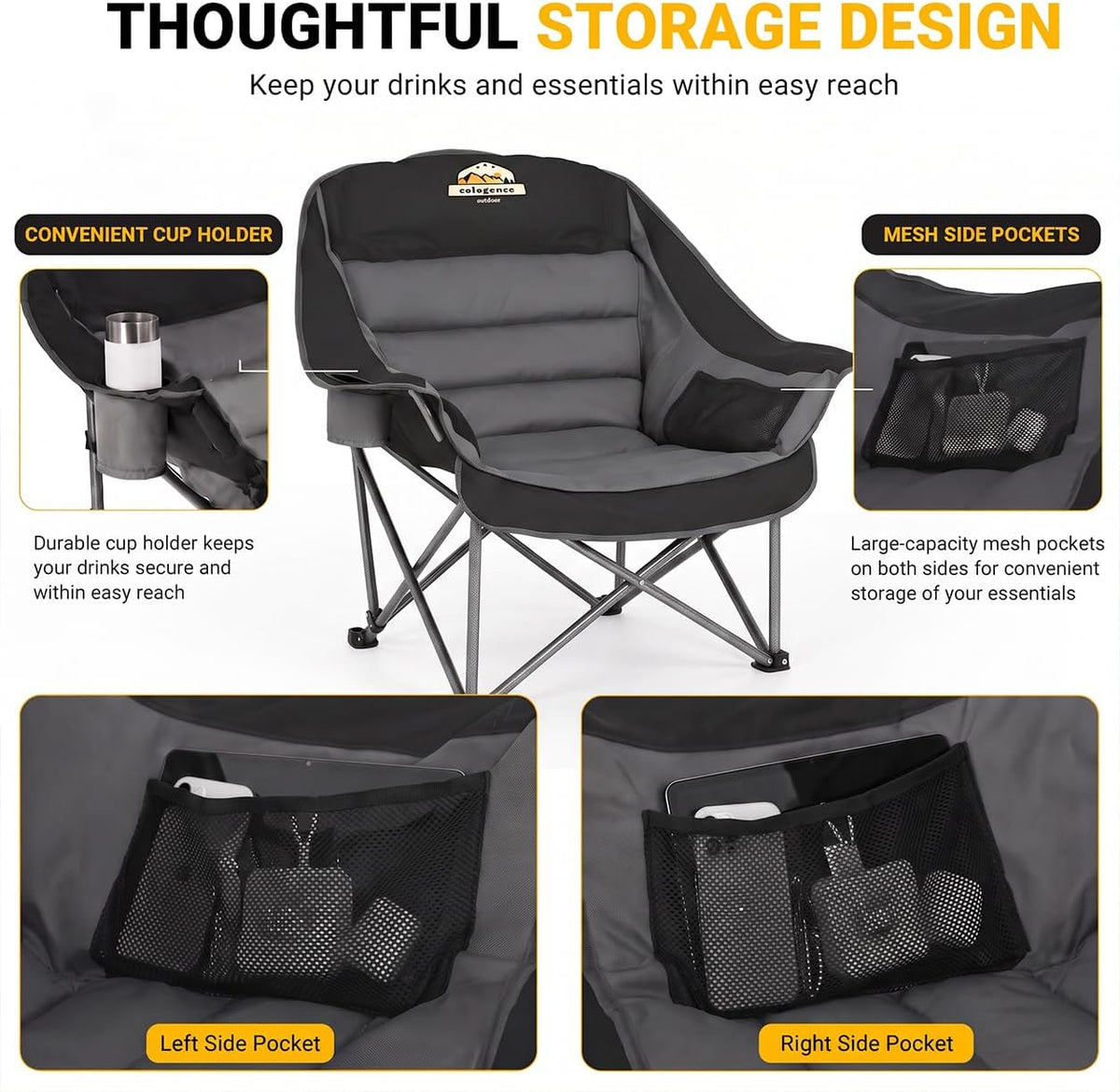 Colegence Oversized Camping Chair for Adults, Padded Lawn Chair 2 Pack