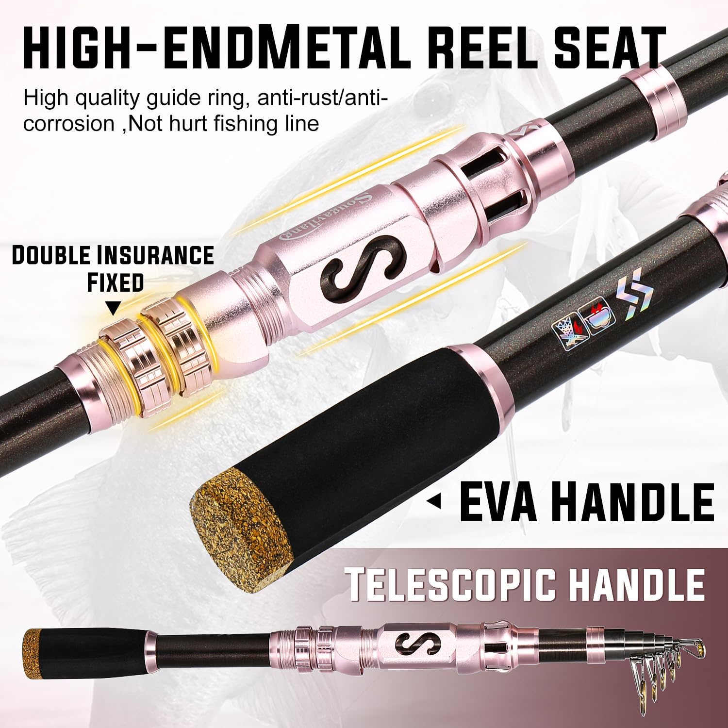 Sougayilang Portable Telescopic Fishing Rod with Carbon Fiber Material and Precision Carved Reel Seat - Suitable for Saltwater and Freshwater Fishing