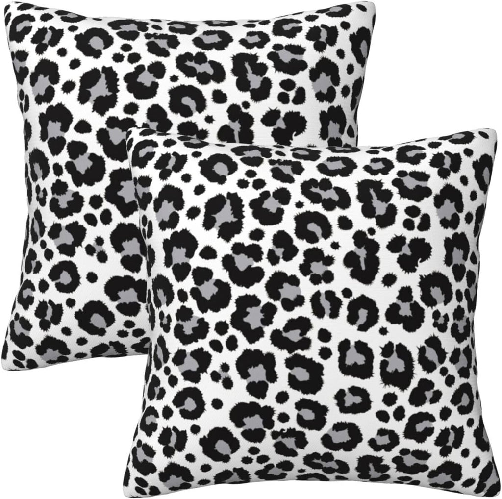White and Grey Leopard Print Pillow Covers 18x18 in Couch Cheetah Pillow Case Sets of 2 Modern Decorative Square Throw Pillows for Home Living Room Bedroom Bed Cushion