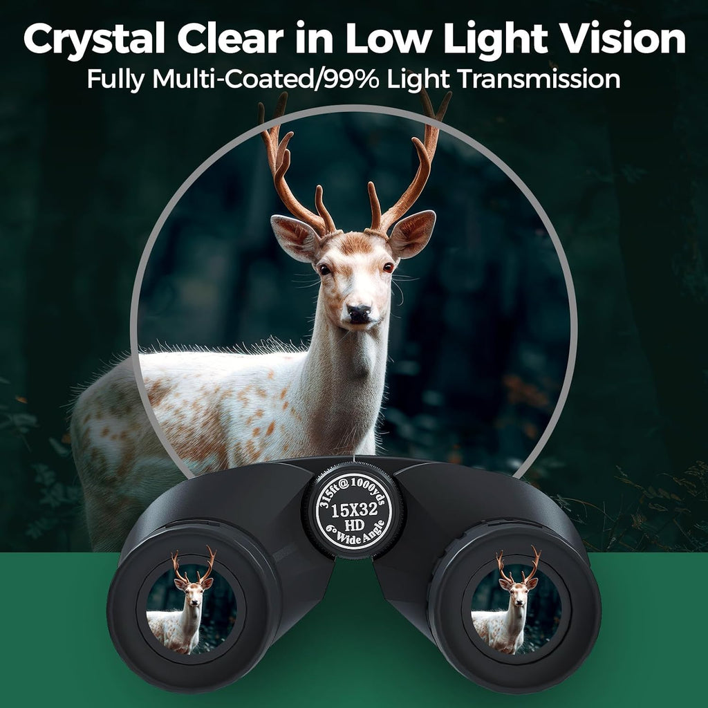 15x32 Compact Binoculars for Adults High Power with Phone Adapter