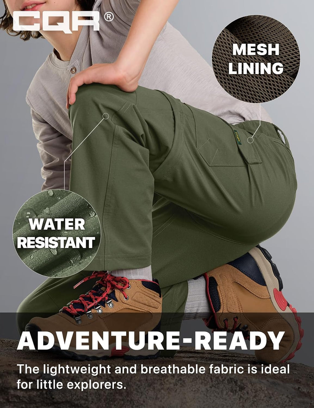 CQR Kids Youth Hiking Cargo Pants, UPF 50+ Quick Dry Convertible Zip Off Pants, Outdoor Camping Pants