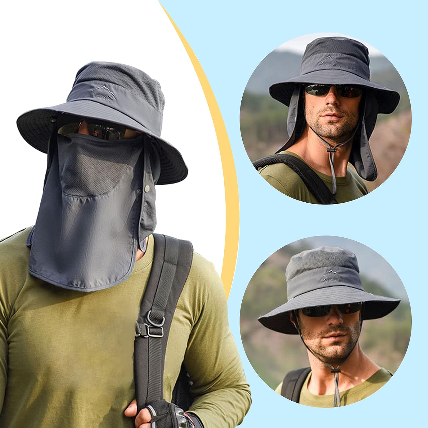 Fishing Hat for Men & Women, Sun Protection Hat with Face Cover & Neck Flap