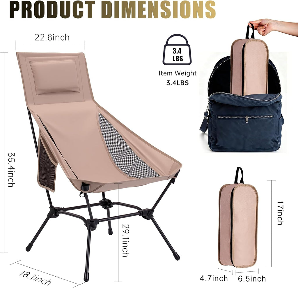 2 Pack High Back Camping Chair, 2-in-1 Height Adjustable, Heavy Duty