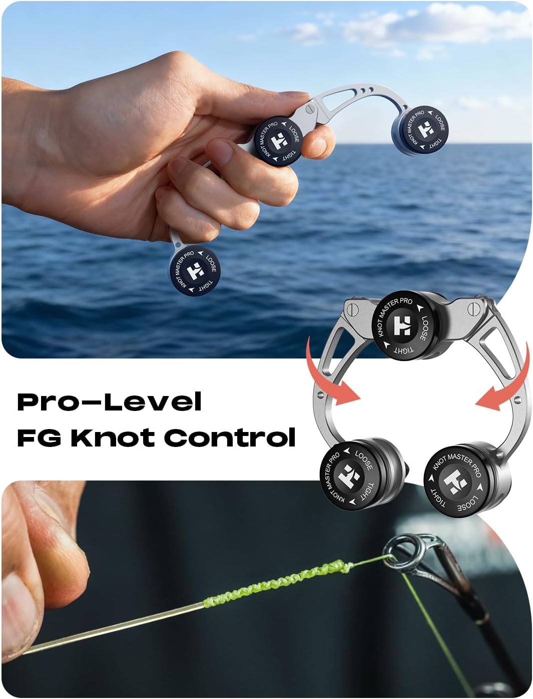 HOOK-EZE FG Knot Tying Tool, GT Knot Assist for Braid to Leader Connection, Adjustable Tension, Fast and Secure FG Knotter, Premium Fishing Gifts for Saltwater Freshwater Anglers Fishermen
