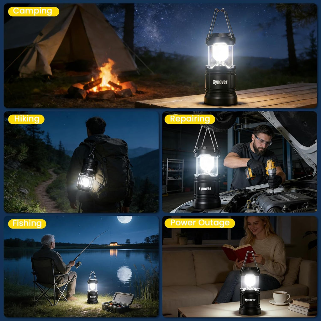 4-Pack Camping Lanterns,LED Lights Powered By Battery,Magnetic Base,Hanging Hook,Collapsible, Waterproof for Emergency, Hiking,Hurricane,Campsites,Lanterns for Power Outages