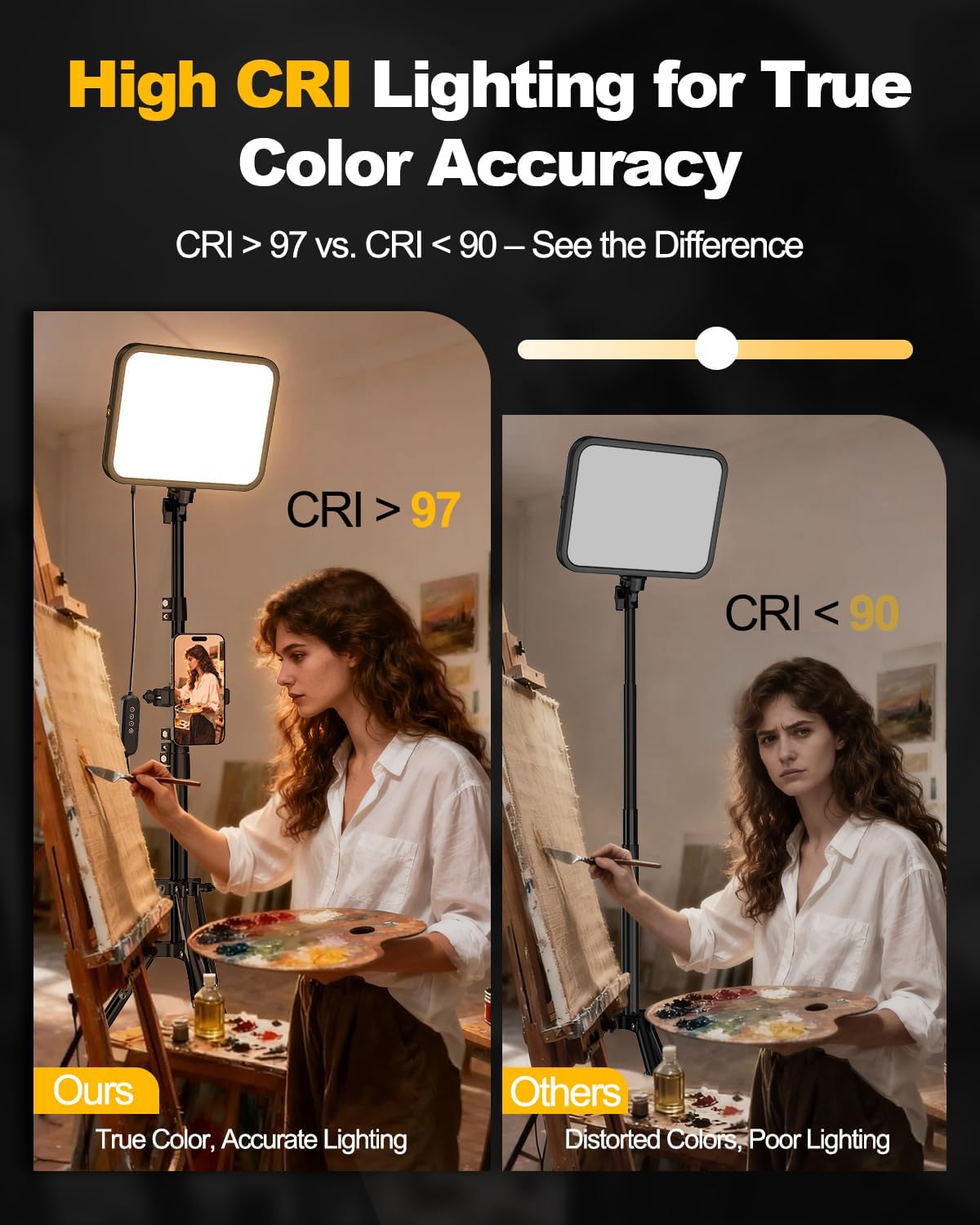 UBeesize 2-Pack LED Video Light Kit with Tripod Stand & Phone Holder