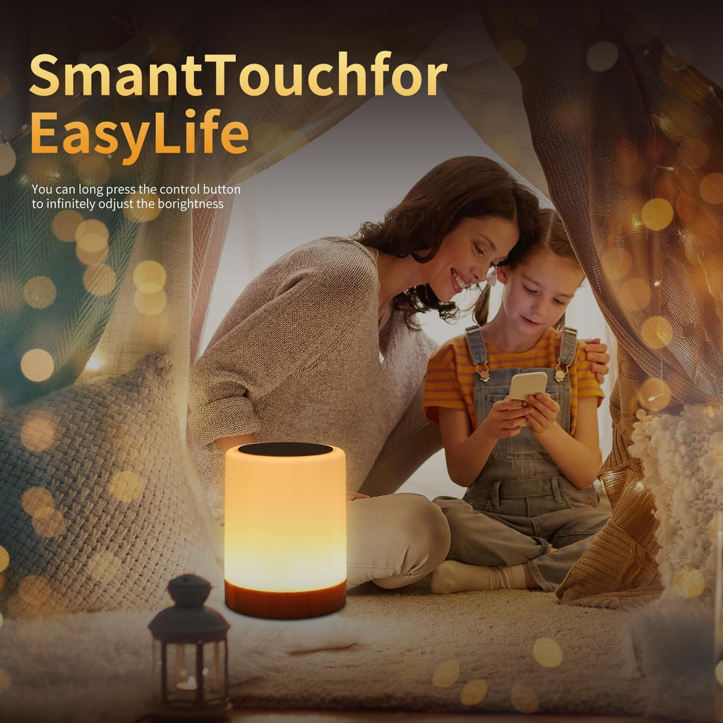 OORUN Touch Bedside Table Lamp,13 RGB Colors & 5 Brightness, USB Rechargeable Desk Lamp, Remote Control Dimmable Light with RGB Color Changing,Portable Lamp for Baby (2 Pack Brown)