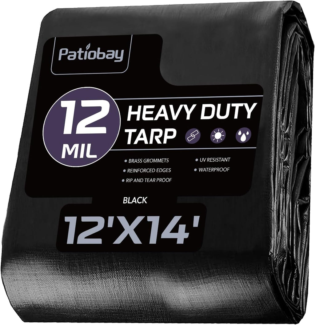 Tarp 12x14 Feet, 12 Mil tarps Heavy Duty Waterproof, Black