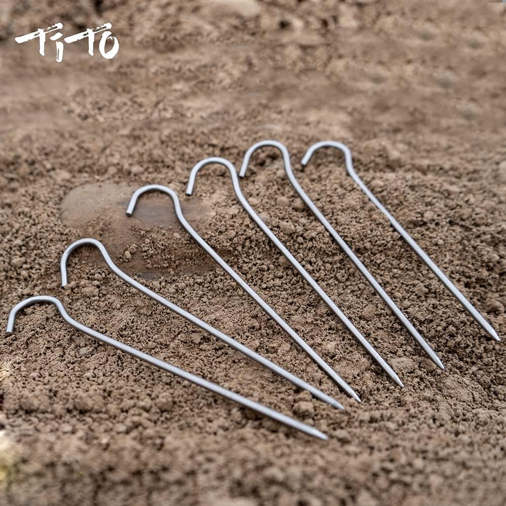 TITO Titanium Shepherd's Hook Tent Stakes Tent pegs Nail pegs Dia 3.0mm and Length 165mm only 6.1G.(Pack of 6) (Silver)