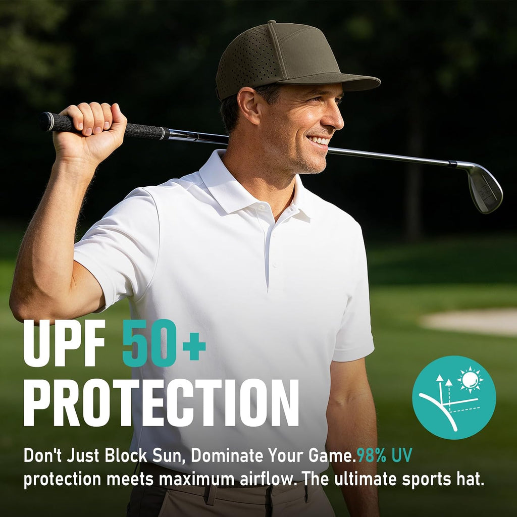 AOPREL Flat Brim Baseball Cap for Men Adjustable Water-Resistant Performance Hat with Breathable Laser Perforated