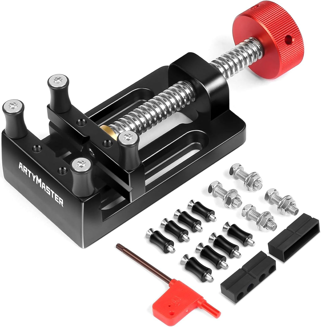 ArtyMaster Mini Drill Press Vise with Rubber Soft Jaws, 0-2.48" Clamping Range Mini Vice Clamp for Crafts, Jewelry Making, Modeling and Repairs, Precision Aluminum Small Vise for Small Projects