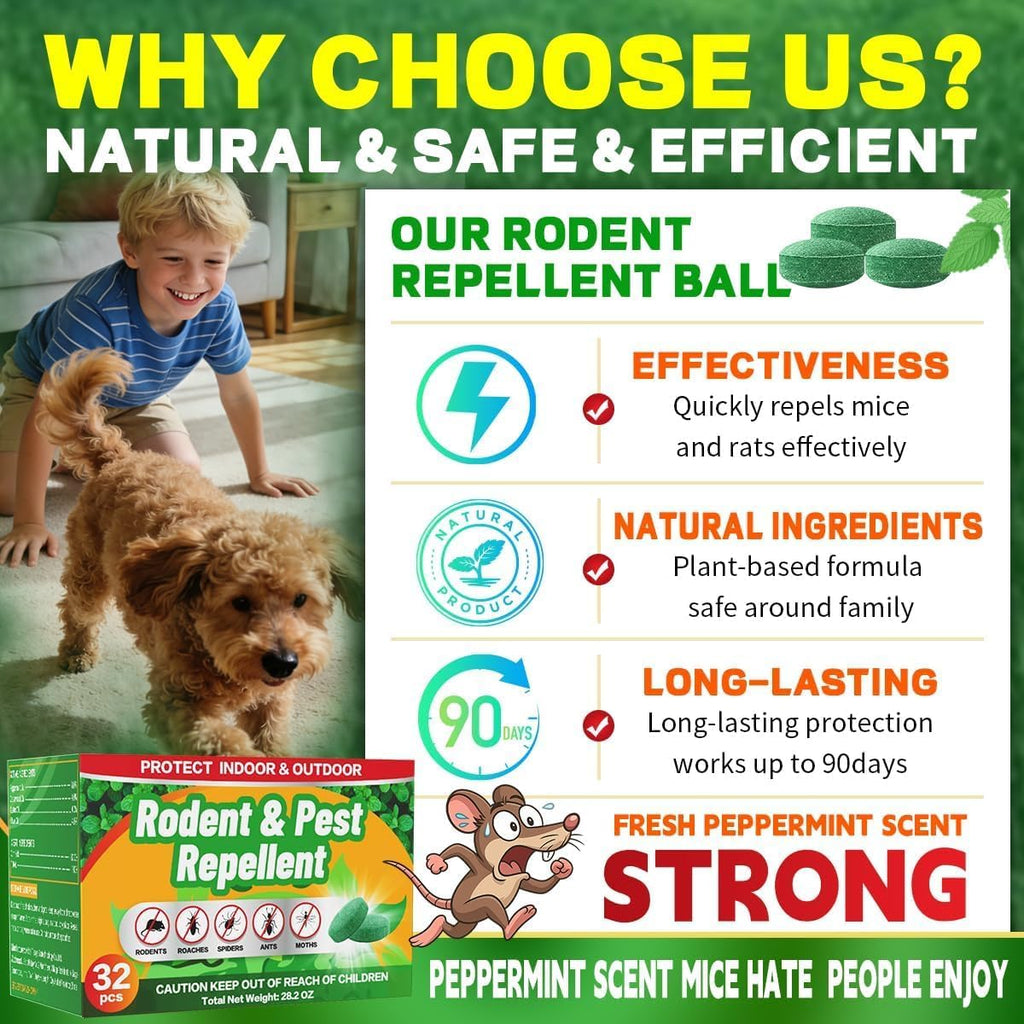 Rodent Mole Repellent Indoor Outdoor - 32 Packs Peppermint Essential Oil Extra Strength for Mice Rat Mouse Bug Spider Roach Repellent Pouches, Moth Balls Pest Control Natural Home Safe