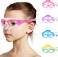 Vvinca Kids Swim Goggles for Kids 3-12, Upgraded Design with Ear & Nose Plug, Wide View Anit-Fog No Leak Water Pool Goggle