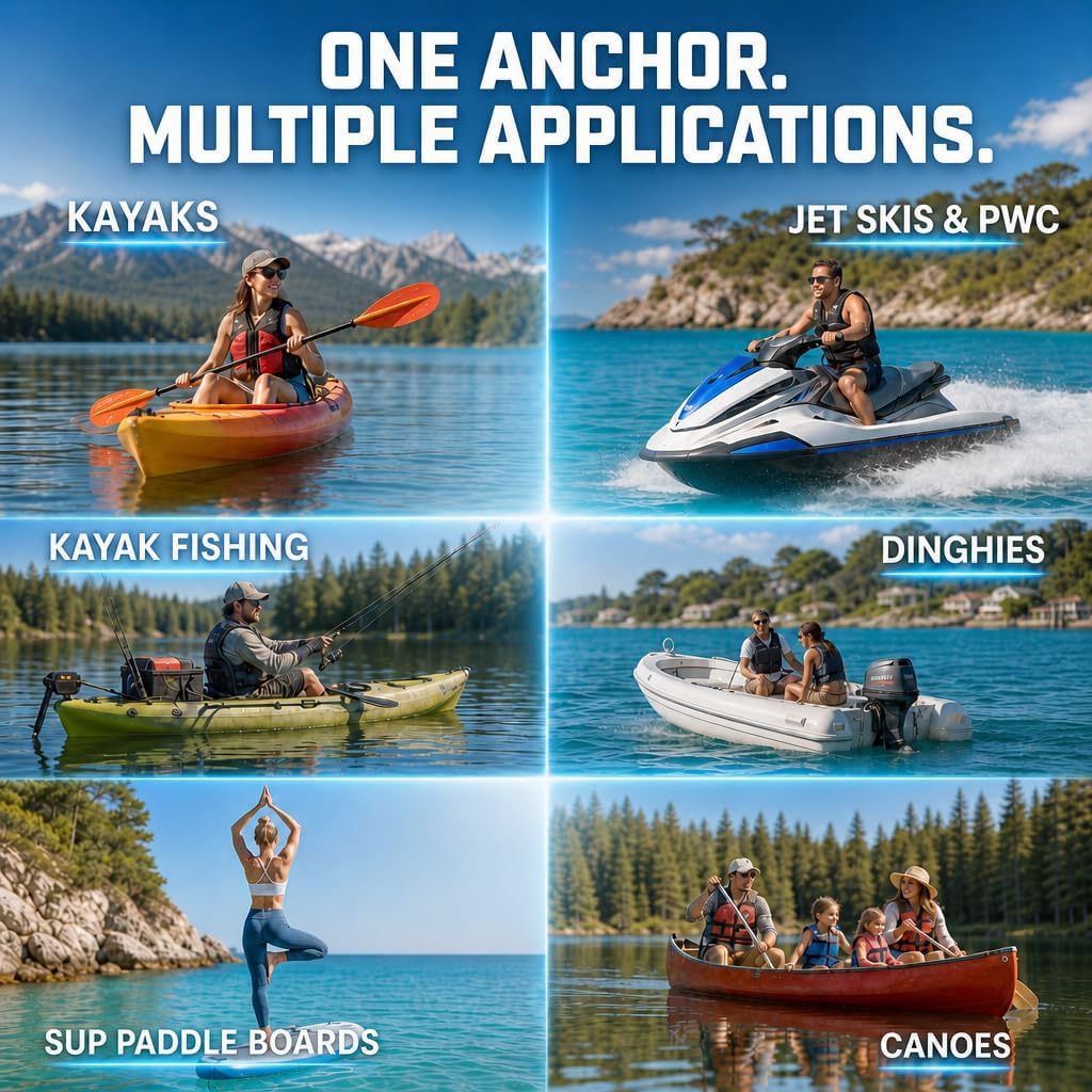 Kayak Anchor, 3.5 LB Folding Anchor System, Paddle Boards, Jet Skis & PWC