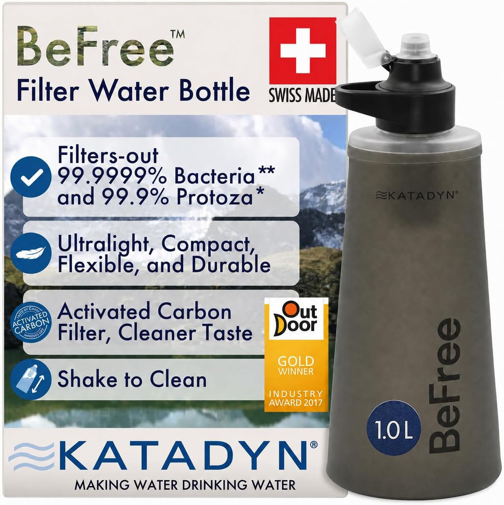 Katadyn BeFree 1L Lightweight Collapsible Water Filter Bottle for Outdoors