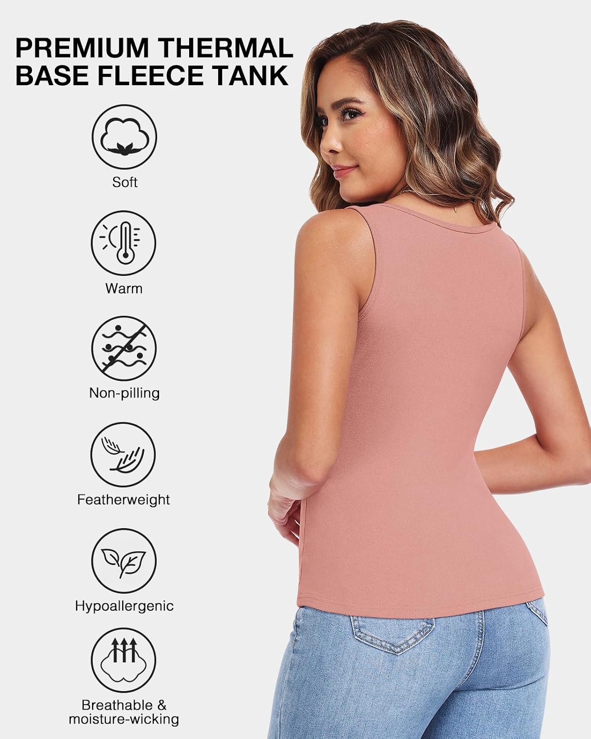 WOWENY Thermal Fleece Tank Top for Women Sleeveless Sweetheart Neck Winter Vest Underwear Tops Warm Cami Base Layer