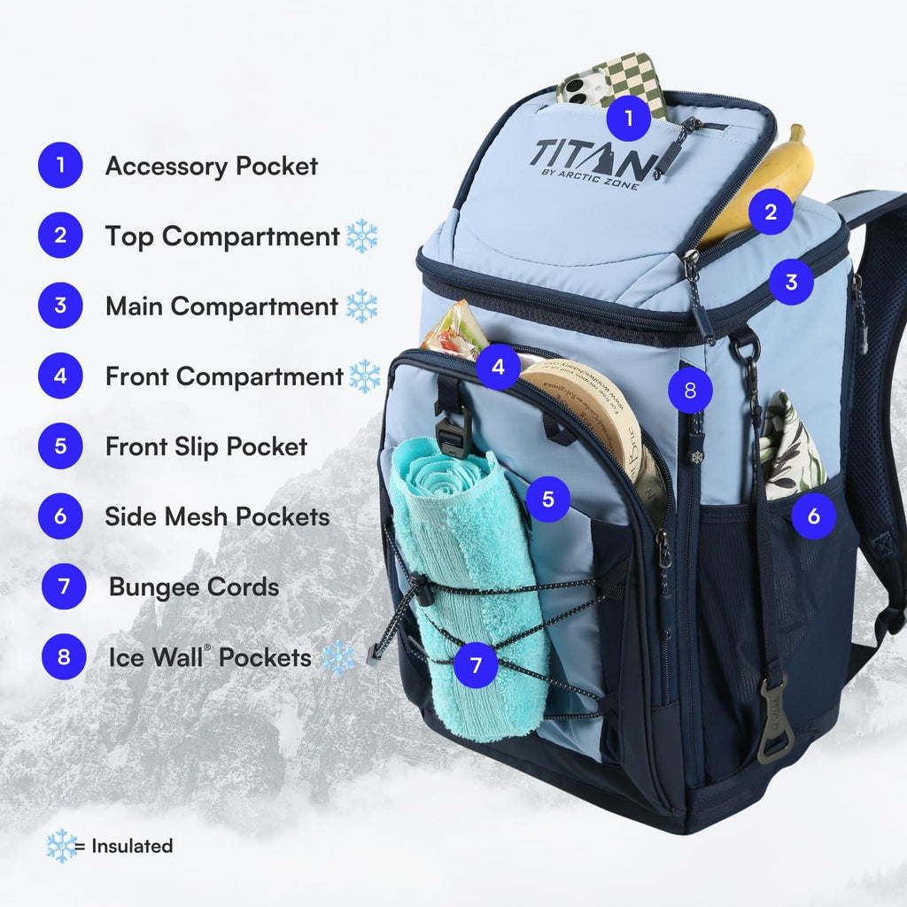 Titan Deep Freeze Ice Wall Backpack Cooler 30 Can Cooler Bag with Ice Packs