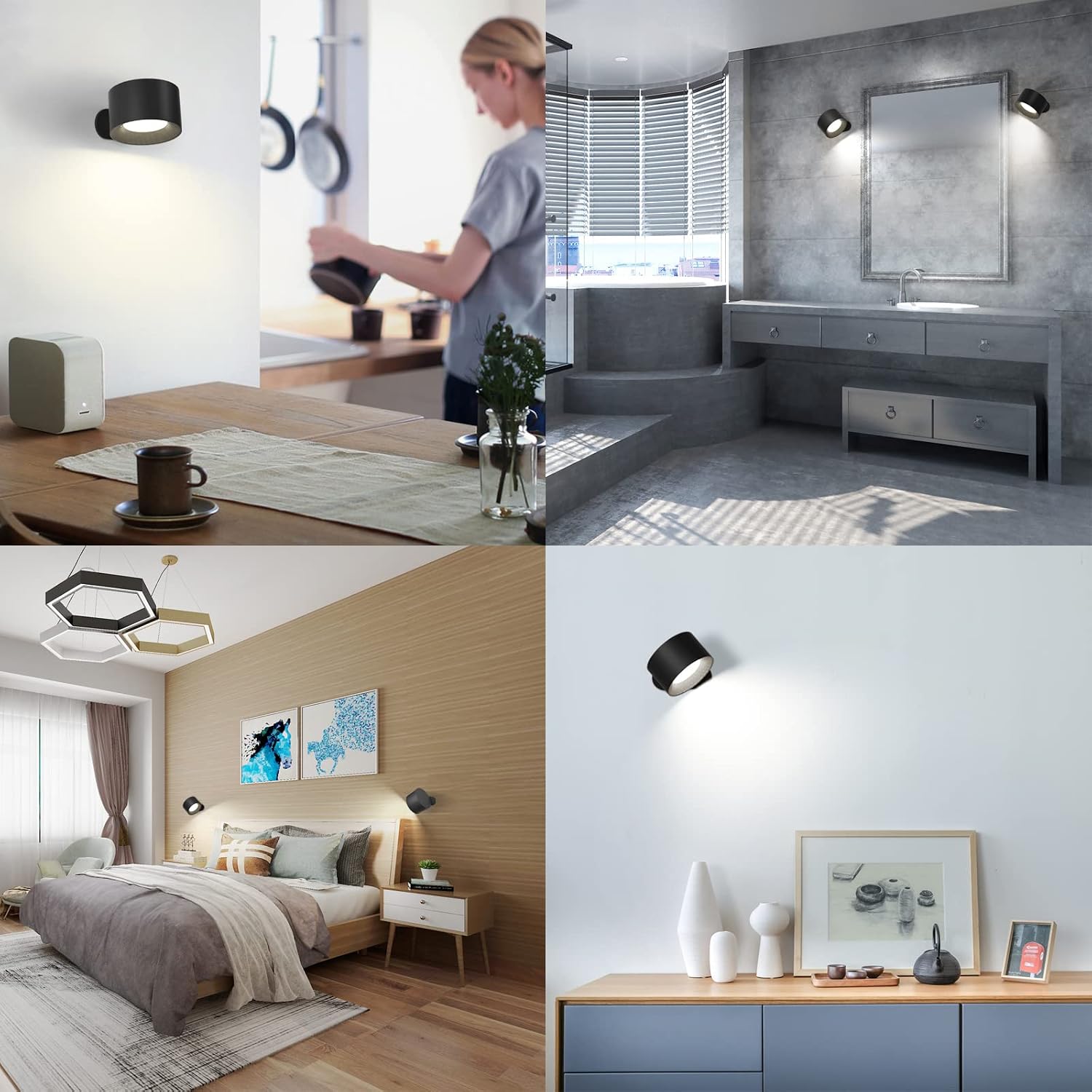AKSDA Battery Operated Wall Sconce, LED Reading Light, 360-Degree Rotation Magnetic Mounting Rechargeable Cordless Wall Lights with Dimmable 3 Color Temps Touch Control for Bedroom Hallway, 1 Pack