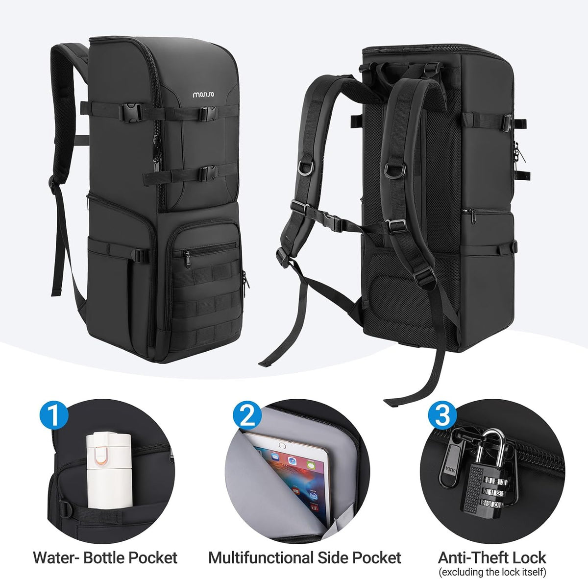 MOSISO Camera Backpack, Waterproof Telephoto Long Lens Bag, Black