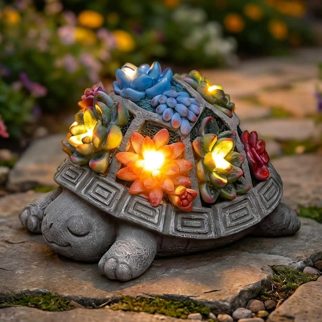 Turtle Garden Decor with Succulent LED Solar Lights Tortoise Garden Outdoor Statue for Yard Decorations Outside Patio Balcony Home Decoration Art Gift for Women Mom Grandma