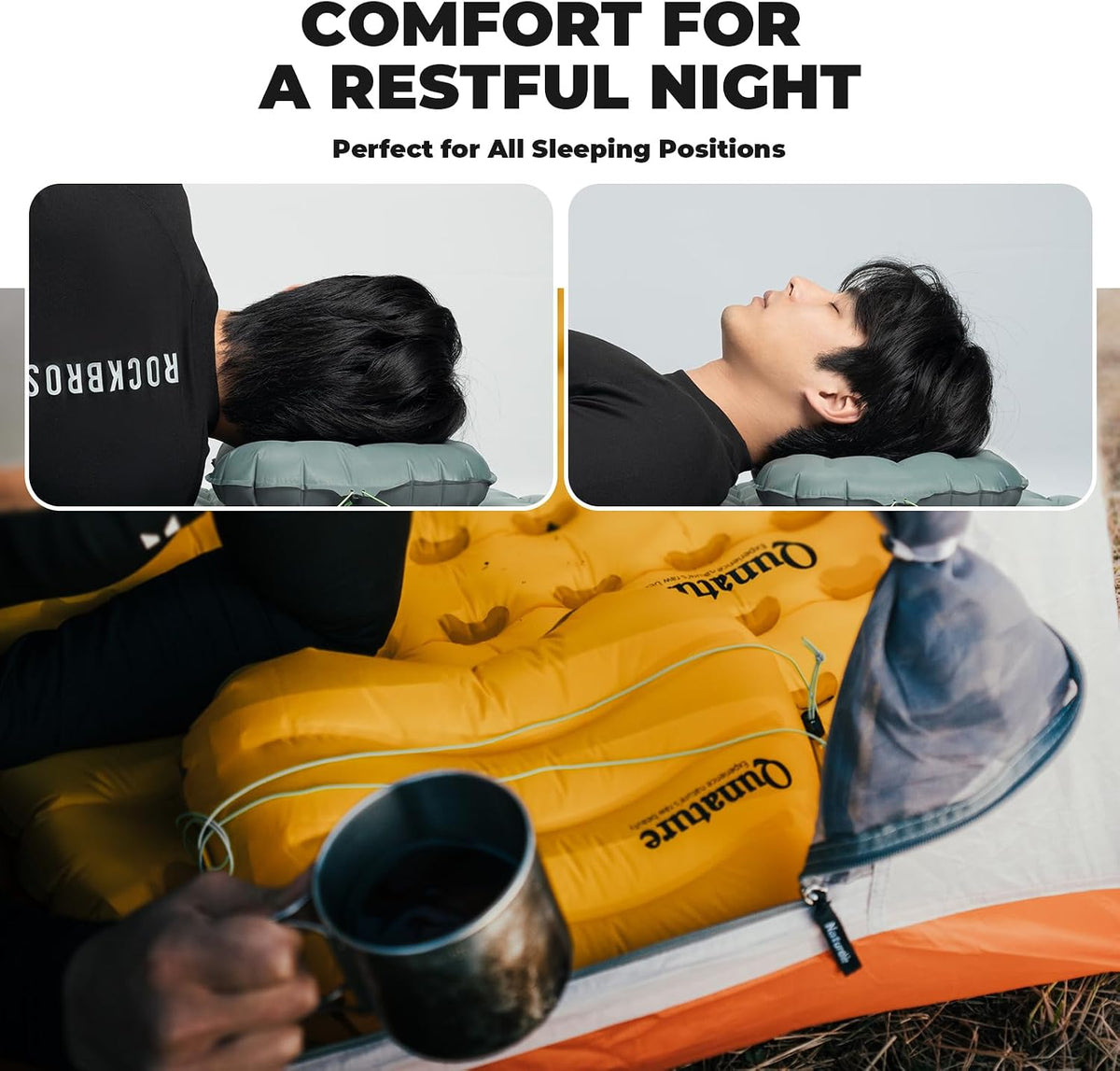 Ultralight Inflatable Camping Pillow, 70g Adjustable TPU Cushion, 20D Nylon Durable, Ergonomic Baffle for Neck & Lumbar, Compact for Hiking Airplane, Dawn Yellow