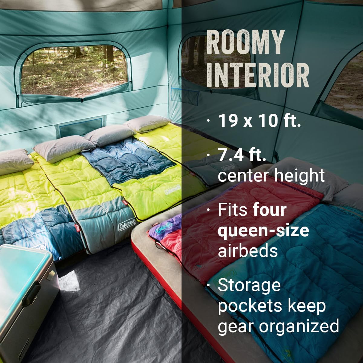 Coleman Skylodge Camping Tent with Rainfly & Screened Porch, XL Weatherproof Family Tent Fits 4 Queen-Sized Airbeds, Color-Coded Poles & Sleeves, Made of PFAS-Free Materials