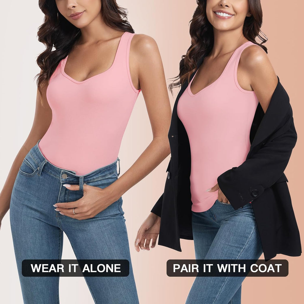 WOWENY Thermal Fleece Tank Top for Women V Neck Sleeveless Shirts Camisole Warm Base Layer Cami Vest Underwear Tops