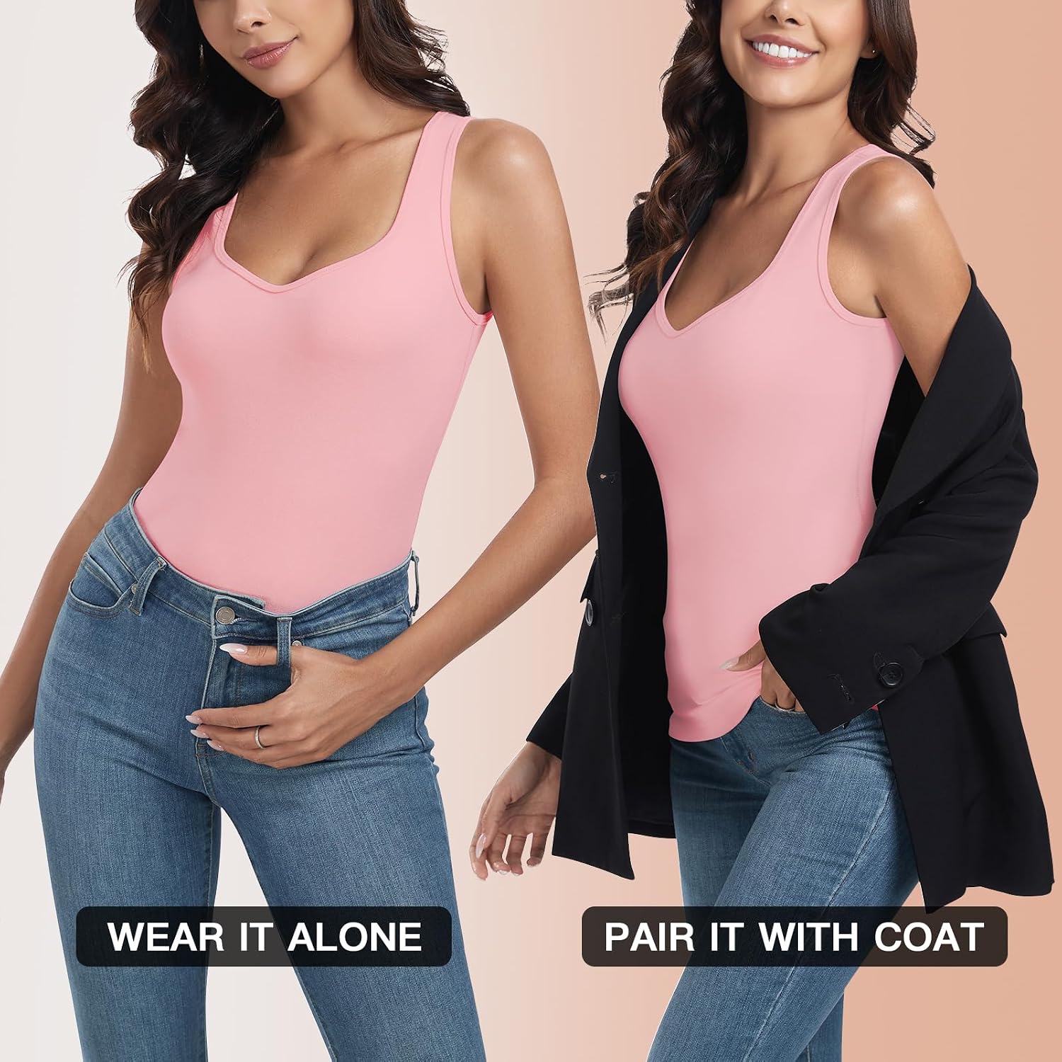 WOWENY Thermal Fleece Tank Top for Women V Neck Sleeveless Shirts Camisole Warm Base Layer Cami Vest Underwear Tops