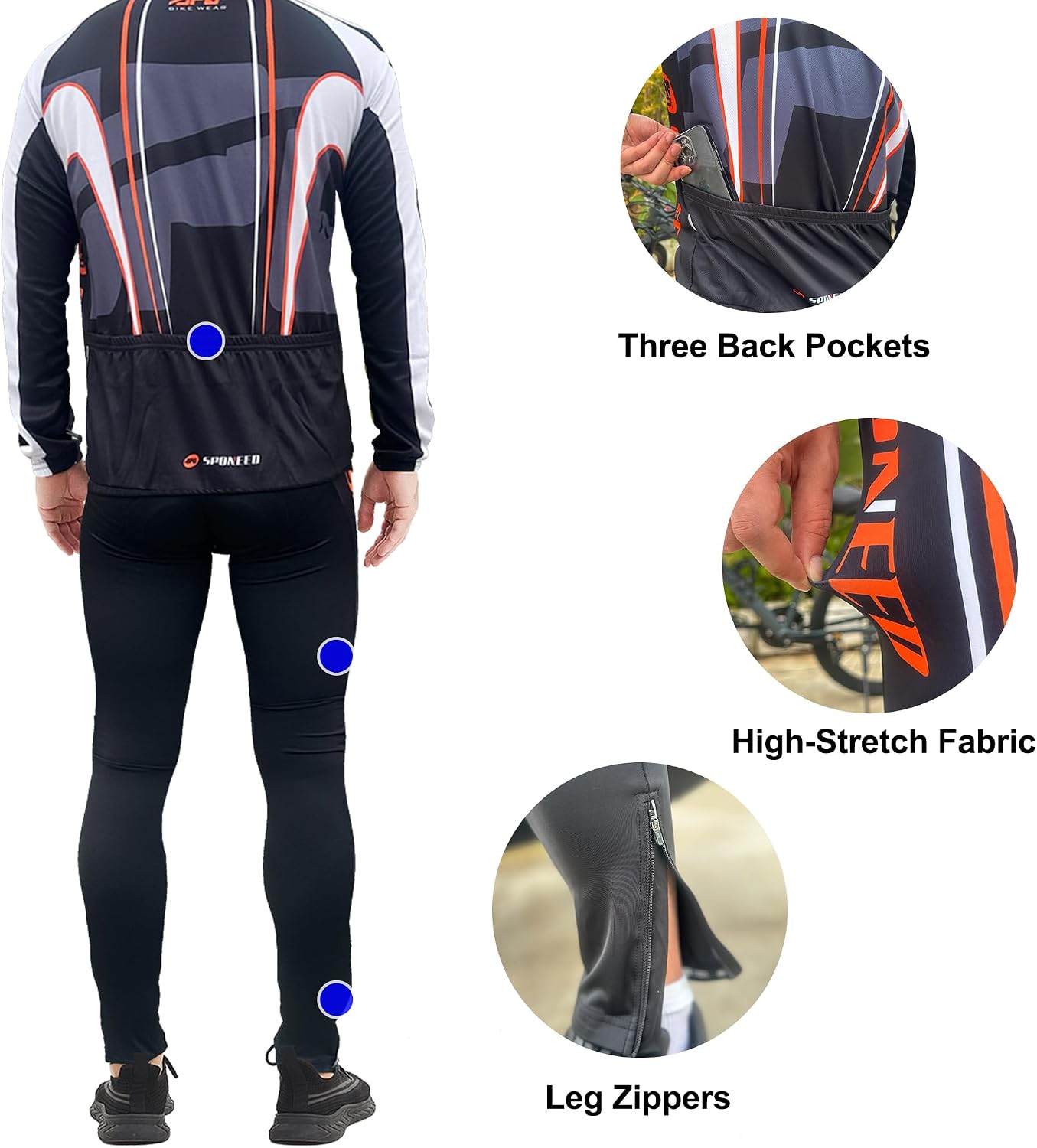Men's Cycling Cothing Sets Long Sleeved Bicycle Jersey and Pants Kits Road Bike Cyclist Wear