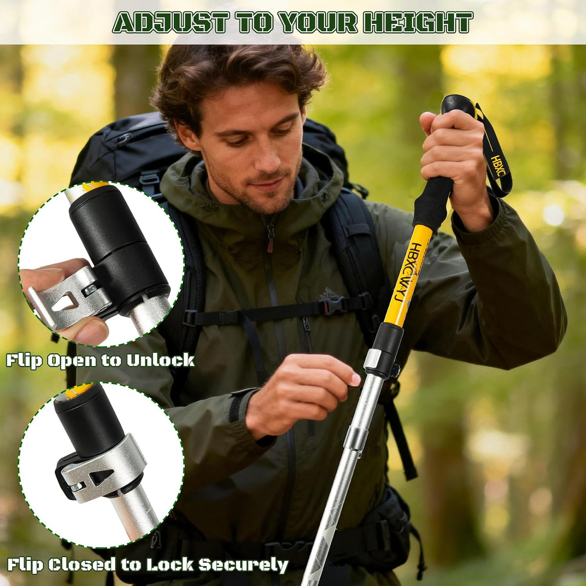 Collapsible Trekking Poles, Light Aluminum Walking Sticks