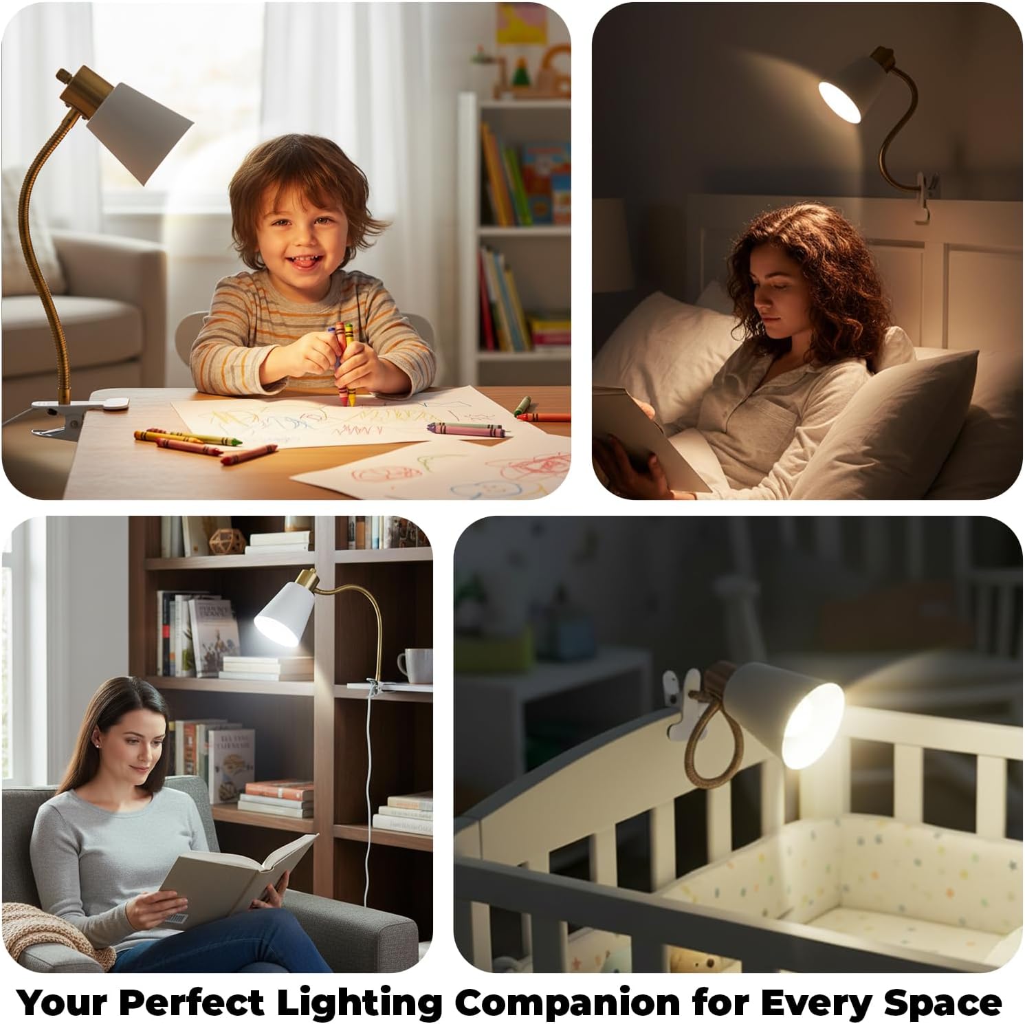 LALISU Desk lamp Eye-Caring Table Lamps 360°Rotation Gooseneck Clip on Lamp