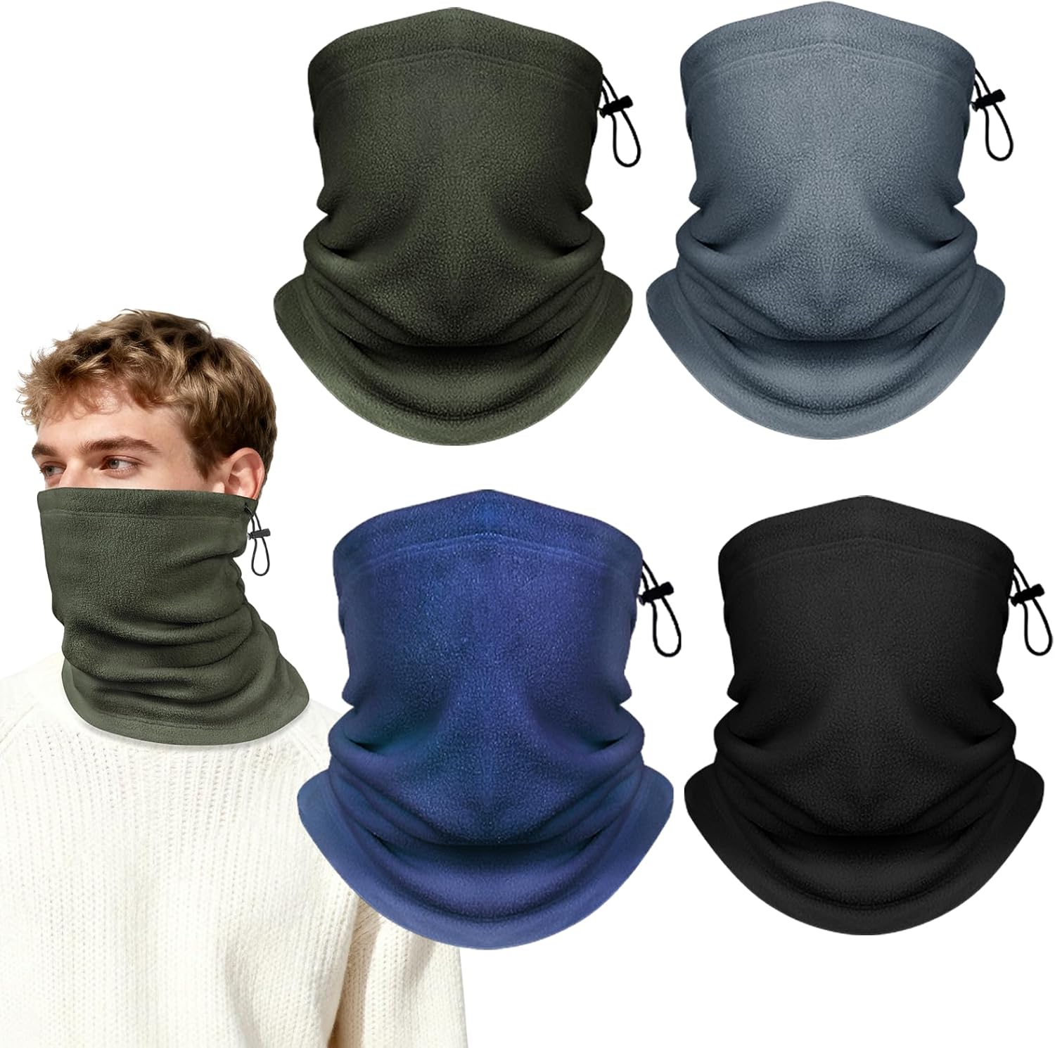 Winter Neck Warmer Gaiter: 4 Pack Windproof Fleece Face Cover